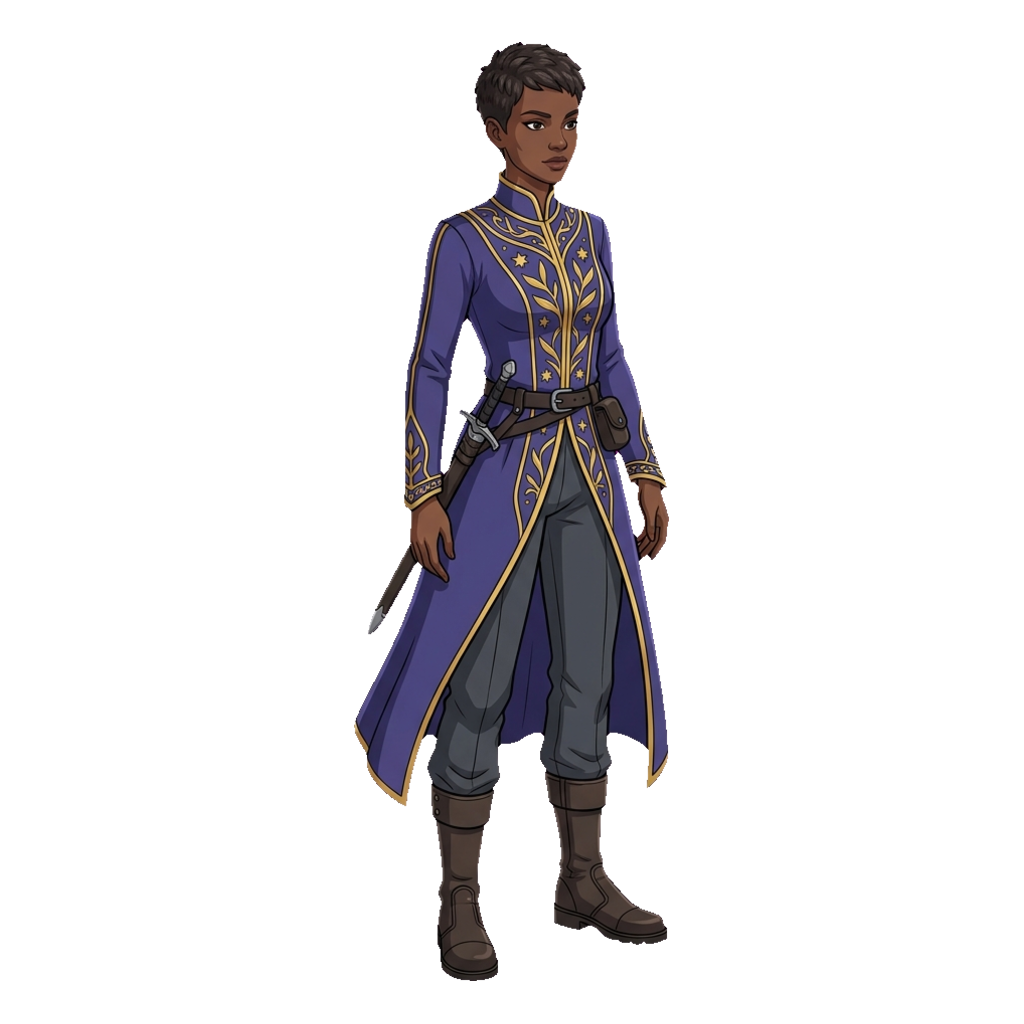 Early concept of a well-dressed Black human adult with an androgynous presentation